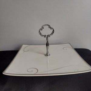 Noritake Platinum Wave Square Handled Serving Tray